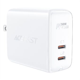 ACEFAST A31 PD50W USB-oplader GaN USB-C+USB-C Dual Port-opladeradapter Bærbar vægopladerblok (US-stik)