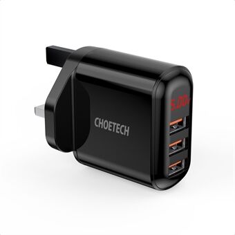 CHOETECH Q5009 5V-3.4A 3 USB-porte Vægoplader Digital Display Telefon Opladningsadapter