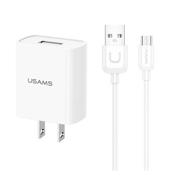 USAMS T21 Enkelt USB-port rejsevægoplader US-stik strømadapter med mikrokabel - hvid