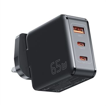 ESSAGER 65W Multi-Port GaN Quick Charger 2 USB-C+USB-A bærbar mini-vægopladeradapter