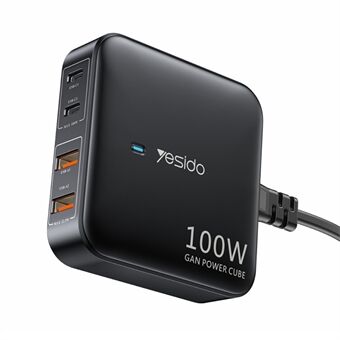 YESIDO YC41 100W GaN Desktop Oplader Multi-Port Vægoplader Adapter Kompatibel med PD / PPS / QC protokoller