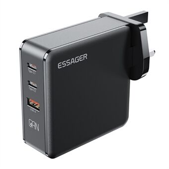 ESSAGER 140W GaN opladeradapter 2 Type-C+1 USB-A opladerblok Bærbar vægoplader til rejser