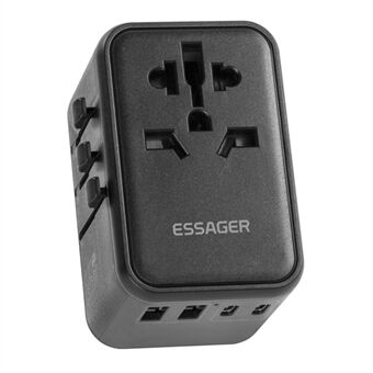 ESSAGER PD 65W GaN Oplader 3 USB-C+2 USB-A+AC-stik Global rejseopladeradapter Bærbar vægopladerblok