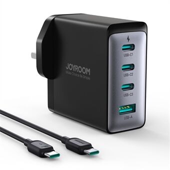 JOYROOM TCG04 UK-stik 100W GaN Ultra Wall Charger USB + 3*Type-C strømadapter med Type-C til Type-C-kabel