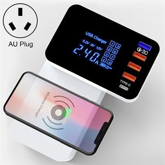 5-port Smart Wireless Charger Multi-function Foldable Fast Charging Power Adapter with LED Display
