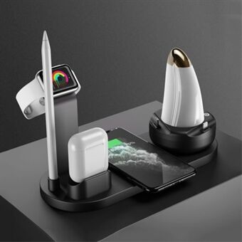 WS7 6 in 1 Multifunction Wireless Charger with Table Lamp for Apple Watch/Pencil/Airpods/Mobile Phones