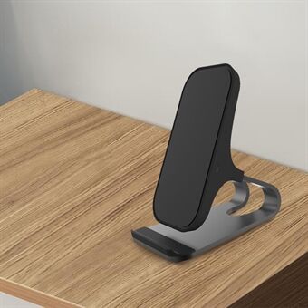 15W Qi Trådløs Oplader Mobiltelefon Skrivebord Stand til iPhone Samsung - Sort/Sort