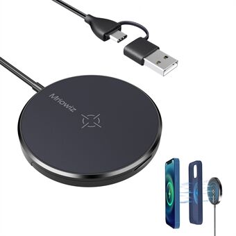 MIRIOWIZ M-2001W 15W 360 Rotary Desktop Magnetic Wireless Charger Compatible with MagSafe Charging Pad for iPhone