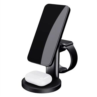 S36 3-in-1 15W Magnetic Wireless Charger Desktop Fast Charging Stand for iPhone 12 Series iWatch AirPods - Black