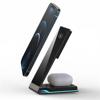 Y22 2 in 1 Magnetic Qi Wireless Charger Stand Quick Charge Dock Station for Mobile Phone/Earphones - Black
