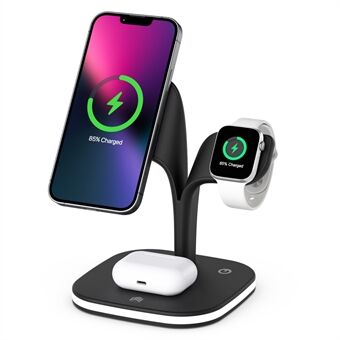 YM-UD22 5 in 1 Magnetic Wireless Charger Stand Portable Phone Charging Holder with Light for iPhone 12/13 Series AirPods2/Pro/iWatch