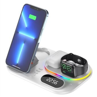 A06 4 in 1 Mobile Phone Fast Wireless Charger Multi-functional Charging Dock with Clock Display/RGB Light