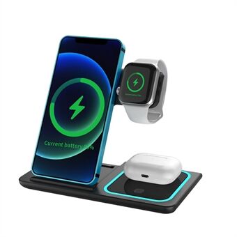 X455 Foldable 3-in-1 15W Wireless Charger Desktop Qi Fast Charging Stand Dock for iPhone Android iWatch AirPods