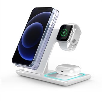 X455 Foldable 3-in-1 15W Wireless Charger Desktop Qi Fast Charging Stand Dock for iPhone Android iWatch AirPods