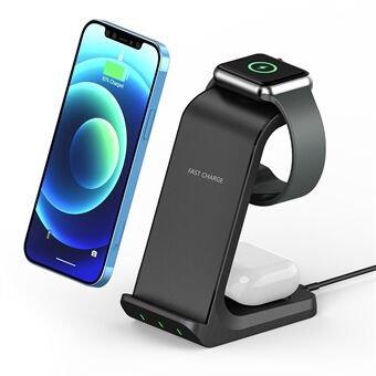 AK03 3-i-1 15W trådløs oplader Qi Fast Charging Stand Dock til iPhone Huawei Xiaomi iWatch AirPods Pro