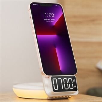WIWU M11 4 in 1 Multifunctional Wireless Charger Multi-angle Adjustable Folding Cordless Charger Portable Charging Stand with Alarm Clock/Time Display/Warm Light