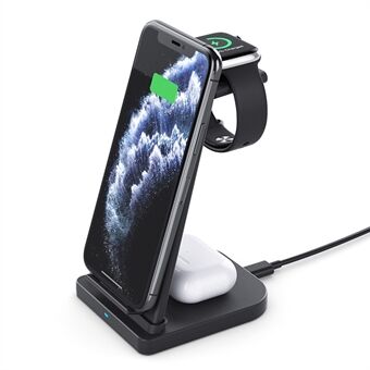 B-12 3-in-1 Wireless Charger 15W FOD Compact Phone Charger Stand for Qi-Enabled Smartphone/Smart Watch/Earphones