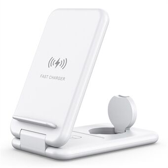 B-13 Foldable 3-in-1 Wireless Charger 15W Max Qi-Certified Wireless Phone Charger Stand Wireless Charging Station for Qi-Enabled Smartphone/Smart Watch/Earphones