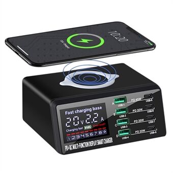 X9D 110W USB+PD Smart Multi-Port Charger + Wireless Charger for iPhone iPad AC100-240V Anti-Slip Charging Station