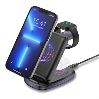 LK-V11 3 in 1 Desktop Wireless Charger 15W Max Folding Charging Stand for Mobile Phone / Watch / Headset