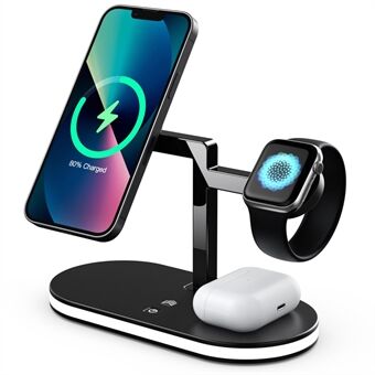 UD23 3 in 1 Magnetic Charging Station 15W Max Wireless Charger with Dimmable Bedside Lamp for Mobile Phone / Smart Watch / Earphones
