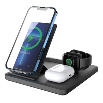 C18 15W Wireless Charging Stand for iPhone / Apple Watch / AirPods Pro 3-in-1 Adjustable Angle Folding Charger