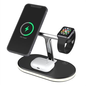C300 3 in 1 15W Fast Charging Desktop Station with LED Night Light Magnetic Wirless Charger for Qi-enabled Mobile Phone / AirPods / Apple Watch