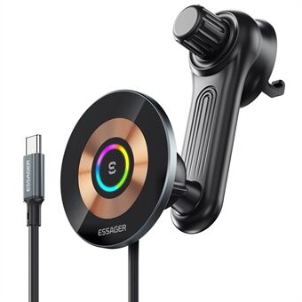 ESSAGER Magnetic Wireless Car Charger RGB Light 15W Car Charger Phone Mount for iPhone, Huawei (Extender Arm Version)