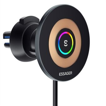 ESSAGER Magnetic Wireless Car Charger 15W Fast Charging Holder Car Charger Phone Mount with RGB Light for iPhone, Huawei (Standard Version)