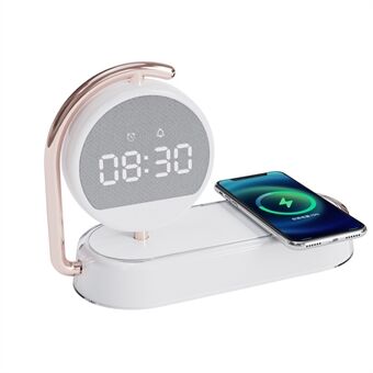 K01T 15W Wireless Charger 3-in-1 Desktop Charging Station 3 Gears Dimmable LED Light Alarm Clock