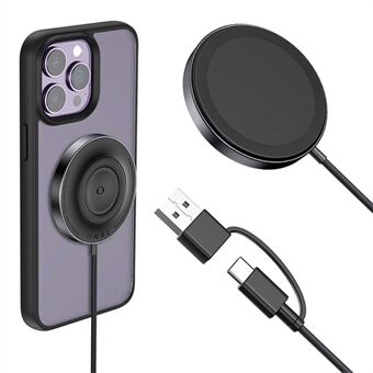 WA23 Dual-side Magnetic Wireless Charger with Type-C / USB 2.0 Input 15W Fast Charging Desktop Charging Dock for Apple Watch / Mobile Phone / Earbuds