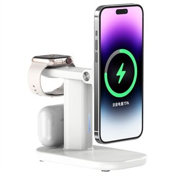 JJT-A70 3-in-1 15W Magnetic Rotatable Wireless Charger Watch Headset Phone Desktop Charging Stand