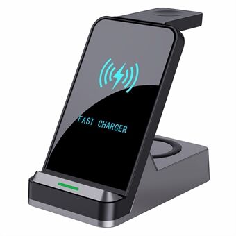 H15B Wireless Charger 3 in 1 15W Fast Wireless Charging Dock ABS+Tempered Glass Multi Charger Stand for iPhone 8 Above / iWatch / AirPods - Black