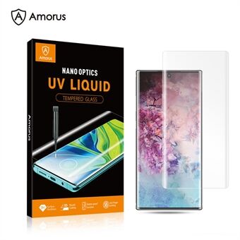 AMORUS 3D Curved Full Glue UV Tempered Glass Screen Film [UV Light Irradiation] for Samsung Galaxy Note 10 Plus