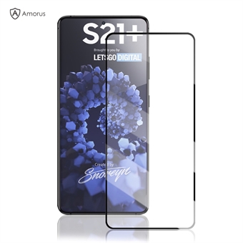 AMORUS Silk Print Full Glue Full Coverage Film for Samsung Galaxy S21+ 5G HD Tempered Glass Screen Protector - Black