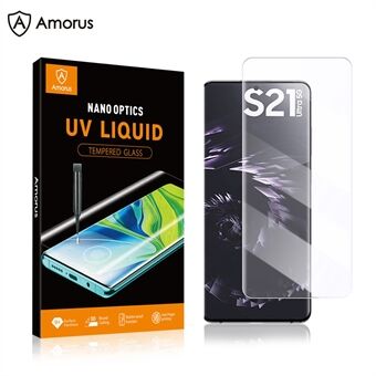 AMORUS Ultra Clear fuld dækning 3D buet skærmdesign UV flydende hærdet glas skærmbeskytter fuld lim til Samsung Galaxy S21 Ultra 5G