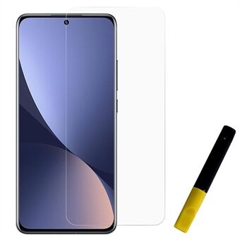 RURIHAI til Xiaomi 12 Pro fuld lim 0,26 mm slank anti-eksplosion UV flydende høj-aluminium-silicium glas hærdet glas skærmbeskytter film [Fingerprint Unlock]