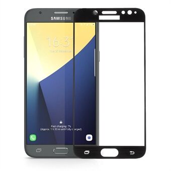 Til Samsung Galaxy J7 (2017) EU-version Silketryk Fuld Cover Hærdet Glas Skærmbeskytter Film - Sort