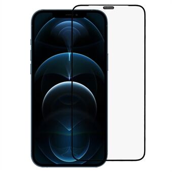 Til iPhone 12 Pro Max  Ultra Clear 9H Anti-ridse Fuld dækning Beskytter Silke Printing Edge Antistatisk høj aluminium-silicium glasfilm med støvtæt net