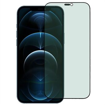 Til iPhone 12  / 12 Pro  høj aluminium-silicium glas fuld skærmbeskytter Grøn lys silke Edge antistatisk film med støvtæt net