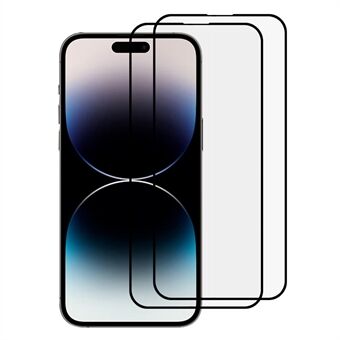 2 stk/sæt til iPhone 14 Pro Silkeprint HD Klar fuldskærmsbeskytter Anti-fingeraftryk 2.5D Arc Edge Fuld lim hærdet glasfilm