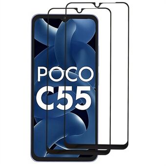 2 stk/pakke fuld dækning skærmbeskytter til Xiaomi Poco C55 4G, silketryk sort Edge hærdet glas klar film