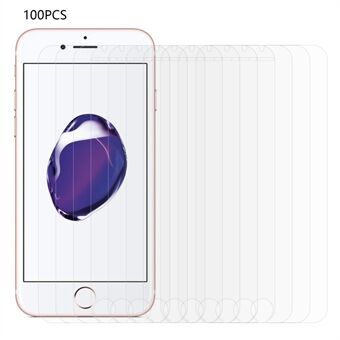 100 stk. til iPhone 7/8 4,7 tommer/SE (2022)/SE (2020) Arc Edge Tempered Glass Phone Screen Protector HD Clear Anti-ridse Film