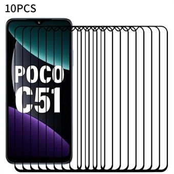 RURIHAI 10 stk Full Cover skærmbeskytter til Xiaomi Poco C51 4G, høj aluminium-silicium glas sekundær hærdning 0,26 mm klar film