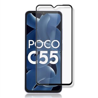 AMORUS Til Xiaomi Poco C55 4G Hærdet glas Silke Print Telefon Skærmbeskytter Fuld Cover Fuld Lim Film - Sort