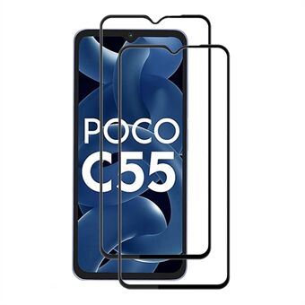 AMORUS 2 stk til Xiaomi Poco C55 4G hærdet glasfilm Silketryk Fuldlim Telefon Fuldskærmsbeskytter - Sort
