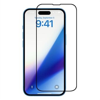 Silkeprint skærmbeskytter til iPhone 15 Pro , fuld lim høj aluminium-silikon glas fuld cover telefon skærm film