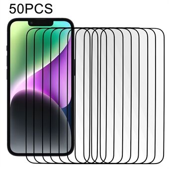 50 STK Til iPhone 15 Silke Print Screen Protector Fuldt dæksel Hærdet glas fuld lim 2.5D film med støvsikkert net