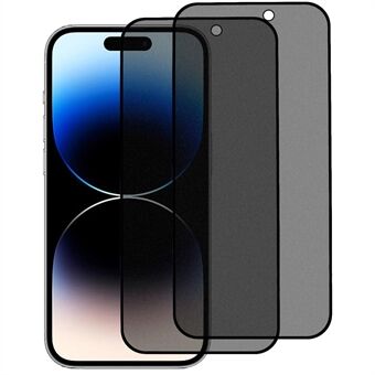 2 stk til iPhone 15 Pro fuld dæksel skærmbeskytter 180-graders anti-spion mat hærdet glas film med anti-støv net