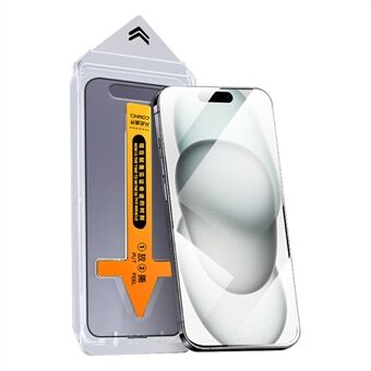 RURIHAI til iPhone 15 Hel-dækkende Skærmbeskytter Støvfri AGC Glas Ultraklar Film